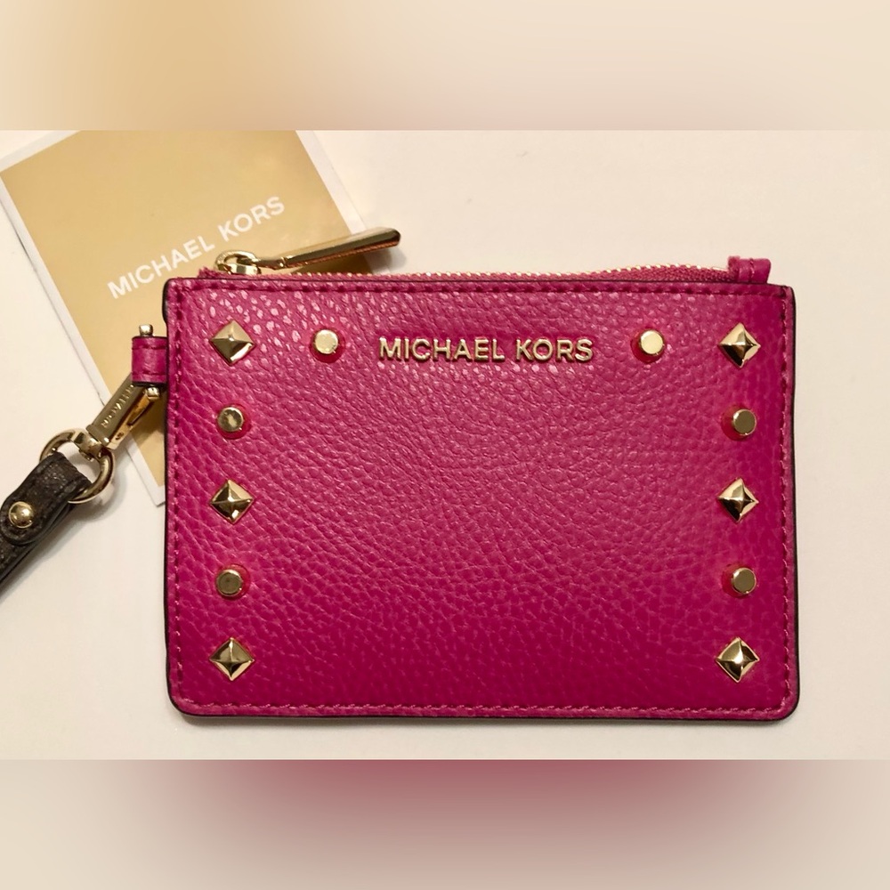 🌹🍃New Michael Kors Signature Jet Set Coin CC Key Purse Wallet w/Wristlet Strap